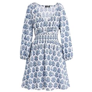 J. Crew Floral Bouquet Block Print Dress Size Medium White Blue